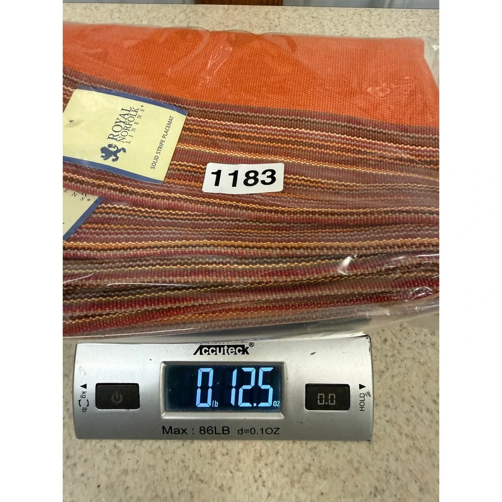 Royal Norfolk Linens Placemat‎ Solid Stripe Orange Woven Cotton New lot of 4